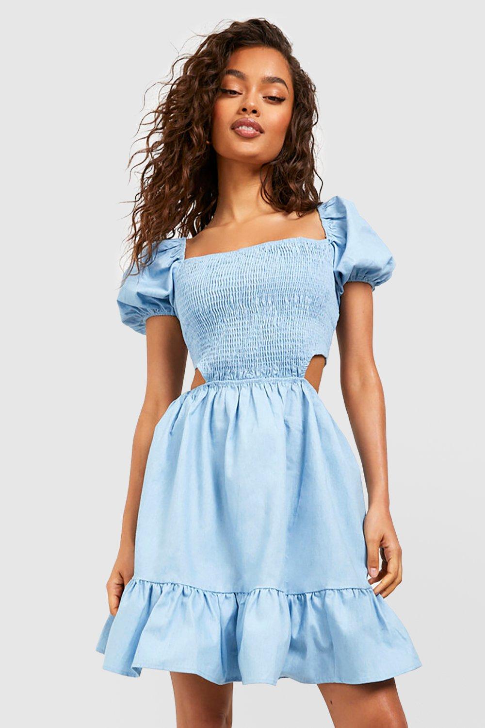 Boohoo off the shoulder denim dress best sale